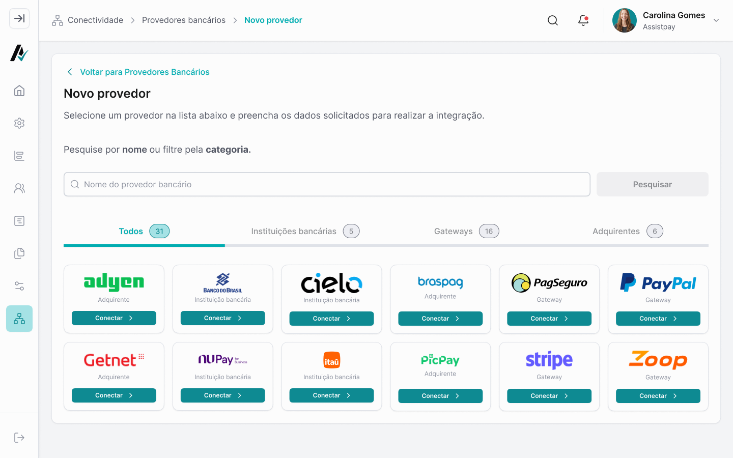 Conexão com bancos e meios de pagamento
